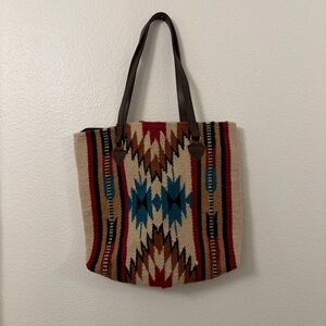 Bohemian Patterned Tote Bag with Brown Handles